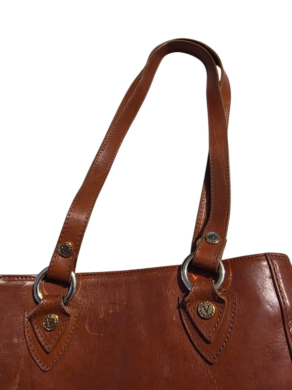 VALENTINA by Di Pell Brown Genuine Leather Tote Shoulder Bag Made in Italy